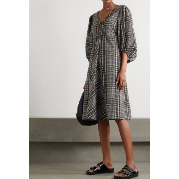 GANNI Seersucker Checked Dress